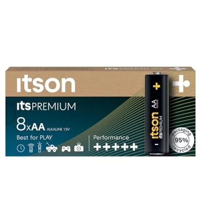 Imagen de ITSON, AA Premium Pilas alcalinas, Paquete de 8, lo Mejor para cámaras, mandos Juegos, 1.5 V, LR6IPR/8CP