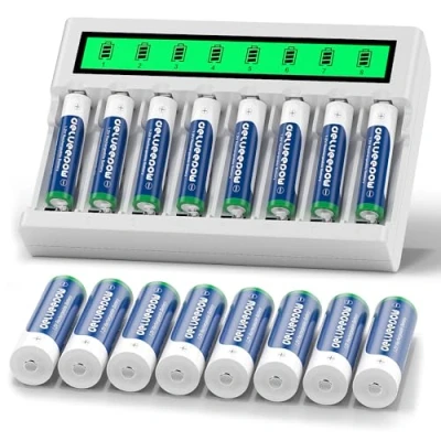 Imagen de Delyeepow Cargador de batería AA AAA NI MH NiCd con 8AA+8AAA 3300 mAh 1100 8 celdas, recargable 1,2 V NiMH, alta capacidad, 1200 ciclos