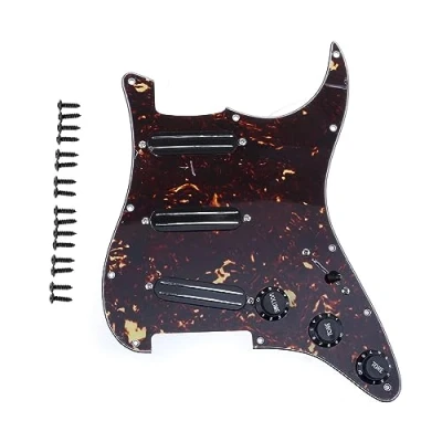 Imagen de Musiclily SSS Loaded Prewired Pickguard ST Golpeador Precableado Set con Hot Rail Humbucker Pastillas Format Single Coil para Fender Squier Strat Guitarra Eléctrica,4 capas Tortoise Shell