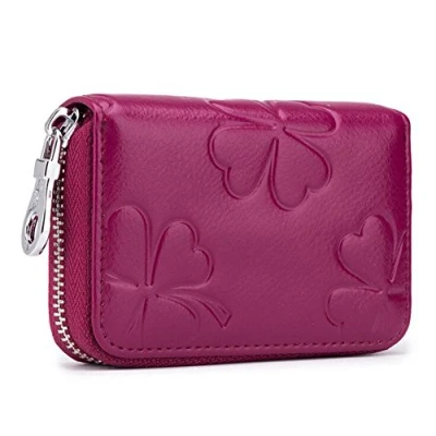 Imagen de AprinCtempsD RFID Cartera Tarjeteros Mini Mujer Cuero Genuino Monedero Pequeñas Piel Portatarjetas con Cremallera (Púrpura)