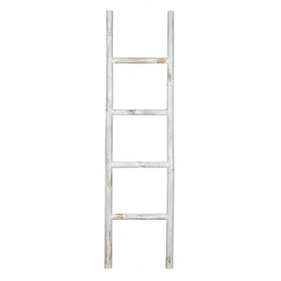 Imagen de Spetebo Escalera decorativa de bambú, 150 x 40 cm, color blanco