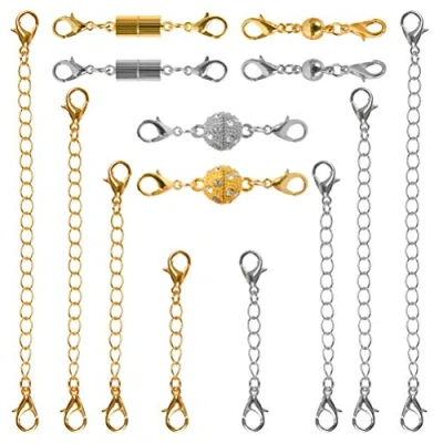 Imagen de TIMESETL 14 Piezas Extensor de Collar Extensión Cadena Pulsera Cierre Langosta Magnético, Alargadores Cadenas para Fabricación Bisutería (Oro y Plata)