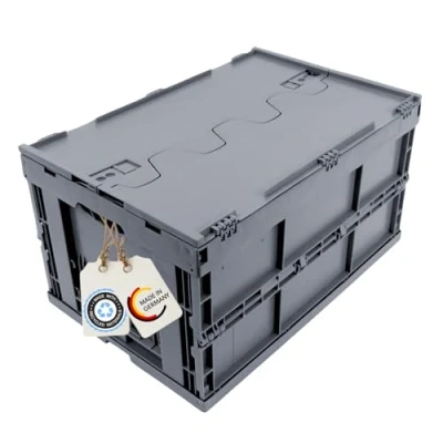 Imagen de caja plegable CON TAPA 61L, de plastico, transporte, cesta la compra, 60x40x33cm, gris