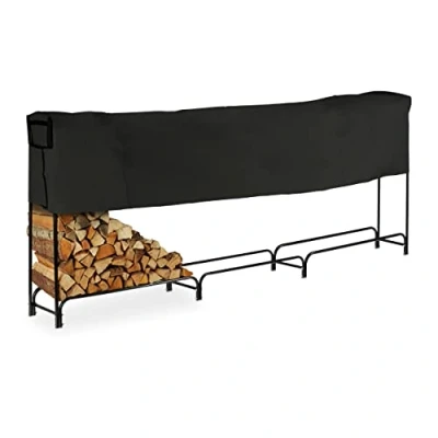 Imagen de Relaxdays Leñero con Cubierta, Estantería Leña Acero, Exterior, Almacenamiento Leños Metal, 122 x 370 38,5 cm, Negro