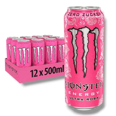 Imagen de 12 x Monster Energy Ultra Rosa Bebida energética con cafeína refrescante sabor a pomelo sin azúcar y calorías