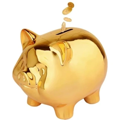 Imagen de Alcancía, Hucha de Cerámica, Regalo Moderno para Todos los Festivales, Tarro Dinero Original, Cerdito Grande Moneda Infantil, Bodas, Coche, Casa, Niños, Niñas, Adultos, Color Dorado