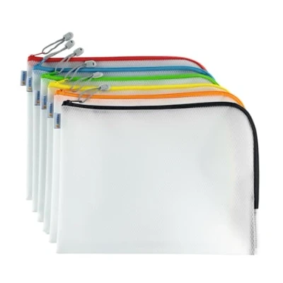 Imagen de HERMA 20013 Bolsa de documentos con cremallera A4, paquete 10, transparente (36 x 28 cm) bolsillo grande que se puede cerrar para computadora portátil, tableta, libros, papeles, colores surtidos