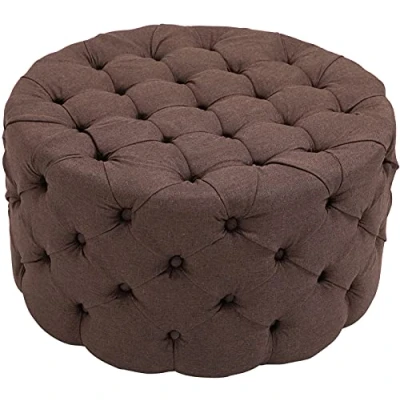Imagen de CLP Puff Otomana Drancy Tapizado En Tela Diferentes Tamaños I Taburete Reposapiés Redondo Estilo Chesterfield, Color:marrón, Tamaño:XL