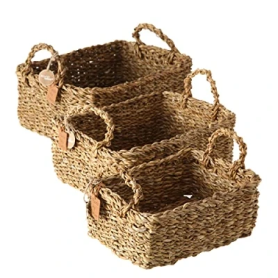 Imagen de Boltze Sophy 2946000 Cesta de almacenamiento pasto marino (3 piezas, colores naturales, cestas decorativas estilo bohemio, escandinavo)