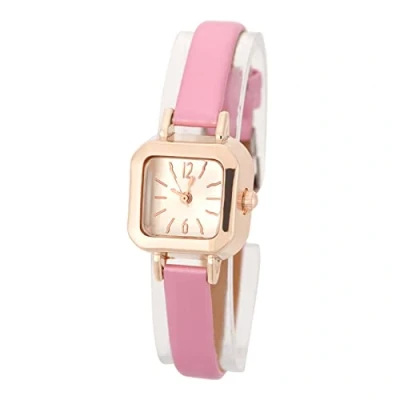 Imagen de FILFEEL Reloj de Pulsera para Mujer, Correa Poliuretano, Cuarzo, analógico, Moda, pequeña Esfera Cuadrada (Rosa),