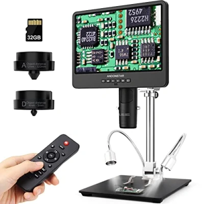 Imagen de Andonstar AD249S M microscopio Digital HDMI de 10,1 Pulgadas 2000x, grabación vídeo UHD 3 Lentes 2160P, Soldadura, Kit biológico, Compatible con Windows