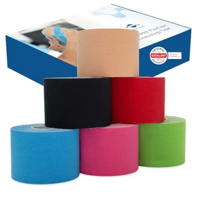 Imagen de 6 cintas kinesiológicas de Varios colores Tape adhesivo deportivo axion Rollos para vendaje neuromuscular y fisioterapia