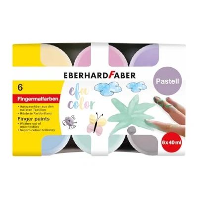 Imagen de Eberhard Faber 578604 pinturas de dedos EFA Color, 6 colores pastel 40 ml cada uno, no tóxicas para niños