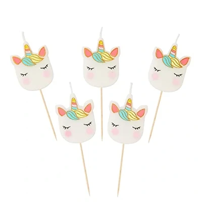 Imagen de Talking Tables Unicorn Candles Velas de cumpleaños con Forma Unicornio, Paquete 5, Cera