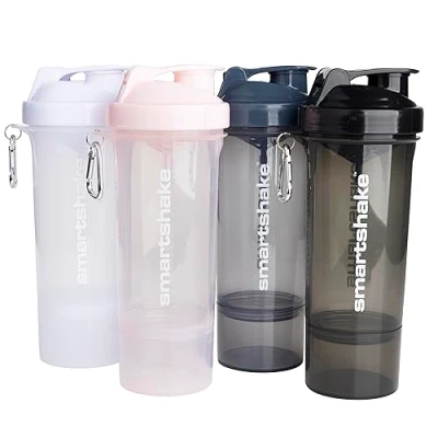 Imagen de Smartshake Slim 4 Pack Protein Shaker Bottle 400 ml 13.5 oz Storage Included Leakproof Screw on Lid BPA Free Unisex (Black, White, Stormy Gray, Cotton pink)