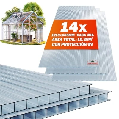 Imagen de GARDEBRUK® 14x Placas de Policarbonato 4mm 121x60,5cm Recortables 10,3m² Planchas Transparentes Tejados