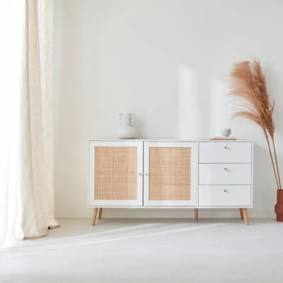 Imagen de Alice&#039;s Home sweeek Aparador Blanco de caña con 2 Puertas y 3 cajones Bohème