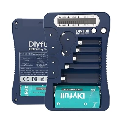 Imagen de Dlyfull Comprobador de batería LCD universal para pilas AA AAA C D 9 V CR123A CR2 CRV3 2CR5 CRP2 botón 1,5 y 3 V, color azul