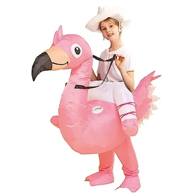 Imagen de AirSuit® Disfraz Hinchable de Flamenco Rosa para niños Tamaño 90 a 120cm Fabricado en poliéster Alta Resistencia Sistema hinchado Incluido Animal Gigante OriginalCup®
