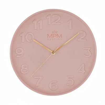 Imagen de MPM Quality Reloj de Pared diseño, Color Rosa, Moderno, plástico, Cristal, Movimiento Cuarzo, 305 x 42 mm, para salón, Dormitorio, Cocina, Oficina y Cualquier habitación