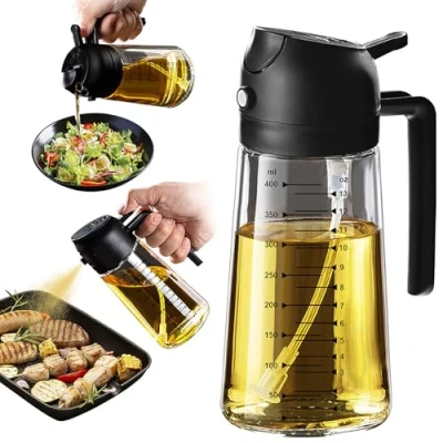 Imagen de TrendPlain Botella dispensadora de aceite oliva 470ml Dispensador 2 en 1 y pulverizador Spray cocina para freidora aire ensaladas Negro