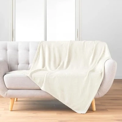 Imagen de Douceur d&#039;Intérieur Manta (125 x 150 cm) Color Natural Nelia, Franela con patrón en Relieve y Liso