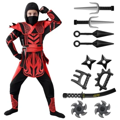 Imagen de Spooktacular Creations Niño Rojo Negro Ninja Guerrero Traje