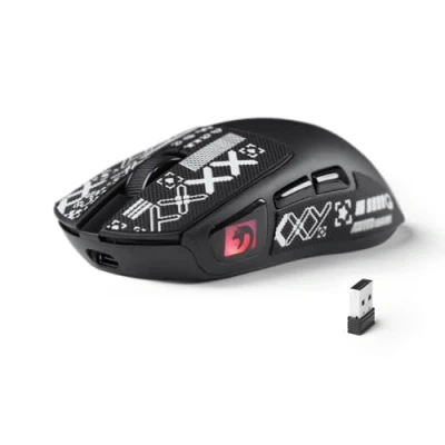 Imagen de MAMBASNAKE M4 Ratón Gaming Inalámbrico Ultra Ligero, 53g, Sensor PAW3311, 24000 dpi, Bluetooth/2.4G/Cable, Iluminación RGB, Batería 400mAh, 20M Clics, para Gaming/Trabajo Blanco y Pegatinas (Negro)