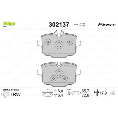 Imagen de VALEO 302137 Juego de pastillas freno Eje trasero excl. contacto avisador desgaste Chapa antichirridos BMW: 5 Berlina, Touring, X3