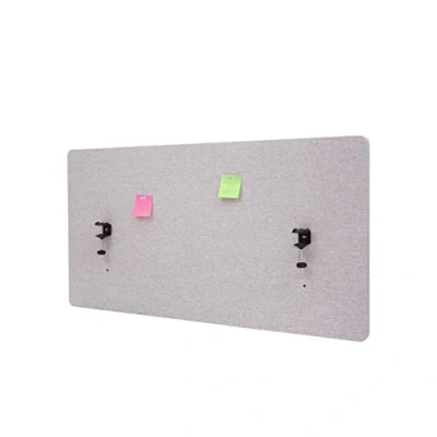 Imagen de Separador acústico de mesa HWC G75, protección visual oficina, tablón anuncios, doble pared, tela/textil, 60 x 120 cm, gris