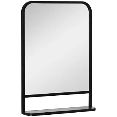 Imagen de HOMCOM Espejo Decorativo de Pared 50x70 cm Rectangular Metal con Estante Almacenamiento para Salón Dormitorio Entrada Estilo Moderno Negro