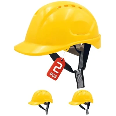 Imagen de Mustbau 2 Pack Casco Seguridad EN397, Obra Construcción con Correa de 6 Puntos, Diadema Ajustable 52 a 66cm Transpirable para Hombres, Mujeres Amarillo