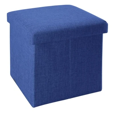 Imagen de INTIRILIFE Puff Baúl Plegable 38x38x38 cm in Azul MAR Taburete Almacenaje Tapizado de Textil Tela Óptica Lino per Almacenamiento y Reposapiés Asiento Silla Tejido Banqueto