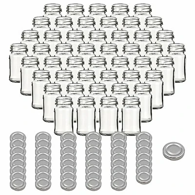 Imagen de gouveo Juego de 48 Tarros conserva 65 ml Mini con tapa rosca, plateado BS Pequeños rosca giratoria redondos para mermelada y especias