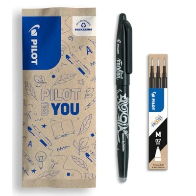 Imagen de PILOT set de 1 Frixion Ball + 3 recambios Bolígrafo borrable con tinta termosensible rollerball recargable plástico reciclado Negro Punta media