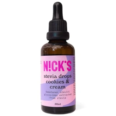 Imagen de NICKS Stevia Líquida Gotas Cookies &amp; Cream (50ml) Edulcorante Líquido Cero Calorías Dieta Keto Estevia Sin Azúcar Glutin Low Carb Drops Galletas y crema