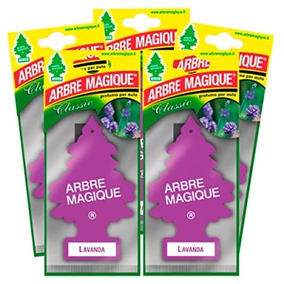 Imagen de Arbre Magique Mono, ambientador para coche, fragancia lavanda, fresca y versátil, duración hasta 7 semanas, fabricado en Italia, paquete de 5 unidades