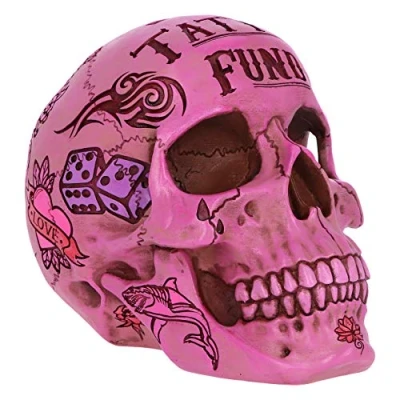 Imagen de Nemesis Now Adorno de Calavera Tribal para Tatuajes, Rosa, 15 cm