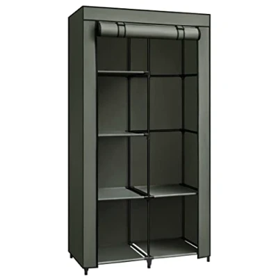 Imagen de SONGMICS Armario de Tela, Ropa, con 1 Barra Colgante, 6 Estantes, Tela no Tejida, Marco Metal, 45 x 88 168 cm, para Dormitorio, Pasillo, Verde Oliva RYG084C02