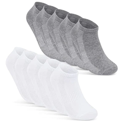 Imagen de sockenkauf24 10 Pares de Calcetines Cortos Hombre Mujer Tobilleros Transpirables con Malla Algodón 16510 (39 42 Gris+Blanco)