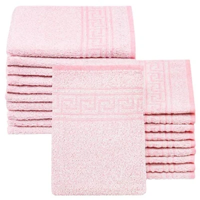 Imagen de ZOLLNER 20 Manoplas de baño con greca, Rosa, 16x22 cm, 80% algodón