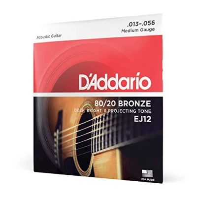 Imagen de D&#039;Addario Guitar Strings Acoustic 80/20 Bronze For 6 String Deep, Bright, Projecting Tone EJ12 Medium, 13 56
