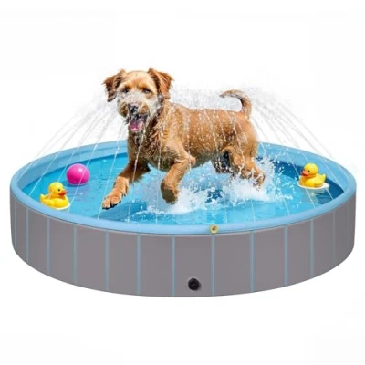 Imagen de EUGAD Piscina para Perros y Gatos con Aspersor, Bañera Plegable Perros, Mascotas en PVC MDF, Natación Mascotas, 80x20cm