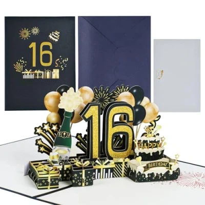 Imagen de joyoldelf Tarjeta Felicitacion 16 Cumpleaños Pop Up Tarjetas Cumpleaño Personalizada 3D, Regalos Divertidos Hombre NiñA, Incluye Sobre, Ideal Para Padre, Madre, Amigo, Novio, Novia
