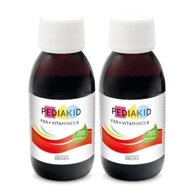 Imagen de PEDIAKID hierro + Vitaminas B Complemento alimenticio Fórmula Exclusiva a base de Sirope Agave Optimiza el consumo Ayuda reducir la fatiga Sabor plátano Lote 2