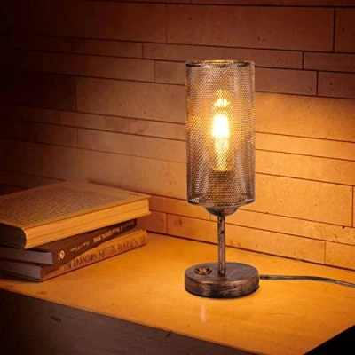 Imagen de AIRTWESD Lámpara de Mesa Retro E27 Lectura Cabecera Vintage Industrial Jaula Metal Decorativa con Interruptor (Sin Bombilla)