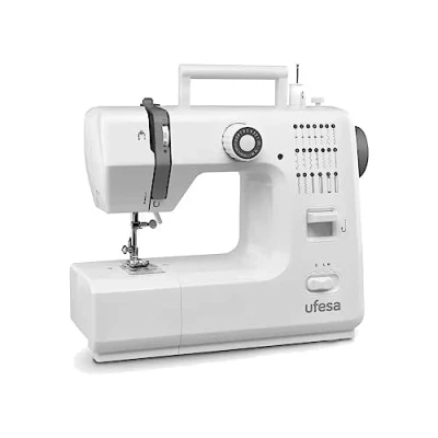Imagen de Ufesa SW2002 Deluxe Máquina de Coser con 20 Puntadas, 2 Velocidades, Luz Costura, Pedal/Interruptor Manual, 12V Potencia Plástico Blanco / Gris