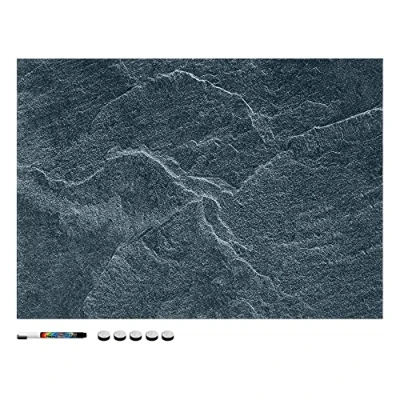 Imagen de Navaris Tablero de notas magnético Pizarra con diseño piedra en negro magnética marcador y 5 imanes 70 x 50 CM