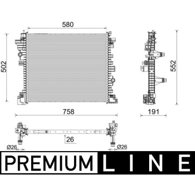 Imagen de MAHLE ORIGINAL CR 2598 000P Radiador, refrigeración del motor Aluminio 580 502 26 Aletas soldadas