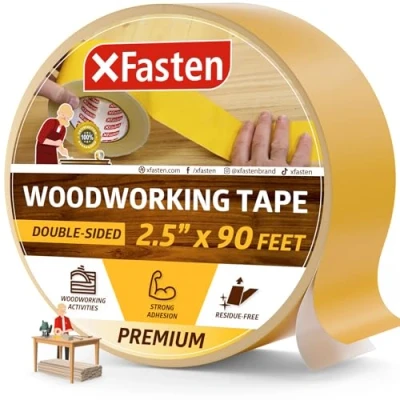 Imagen de XFasten Cinta Adhesiva Doble Cara para Trabajos con Madera Reverso Amarillo 2.5 Pulgadas x 30 Yardas